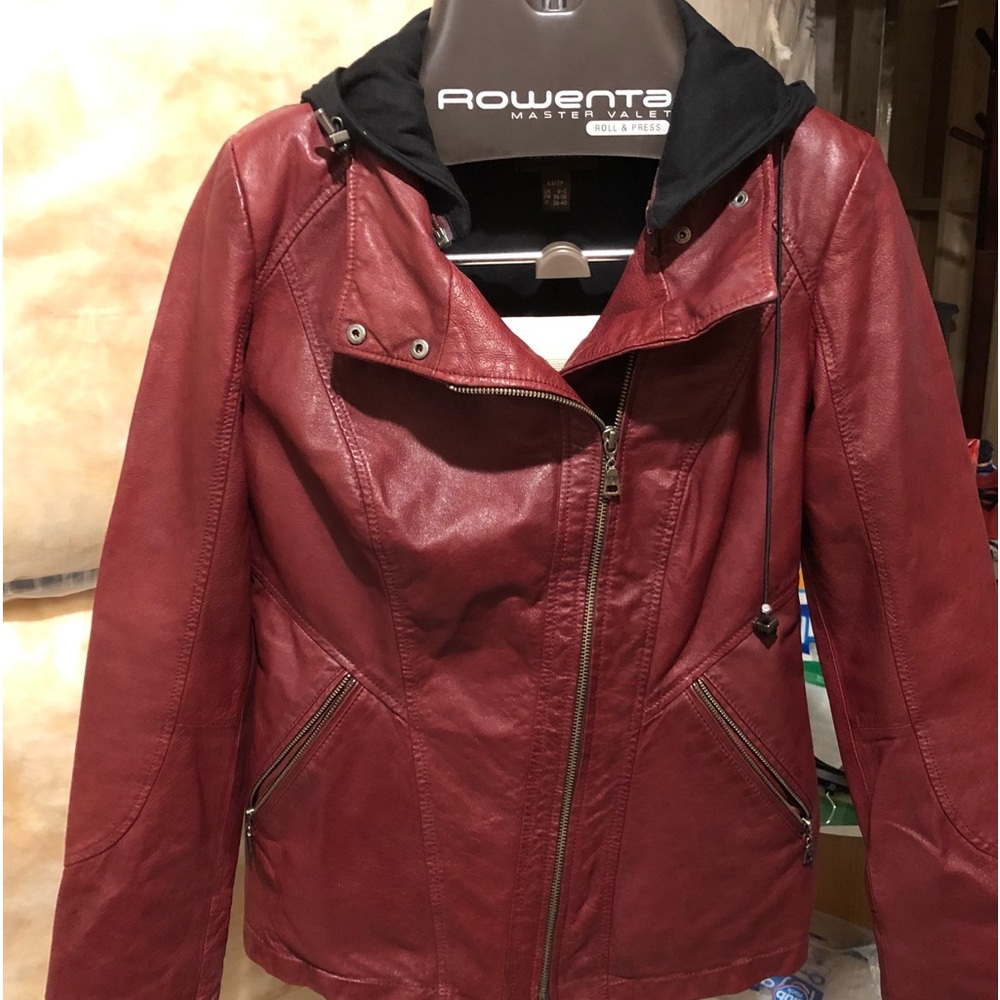 Danier leather jacket with black detachable hood